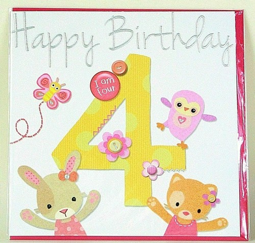 Girls 4th birthday card - girls,