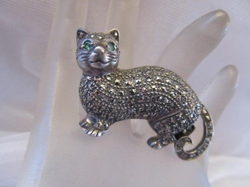 Vintage kitty cat marcasite - kitty,